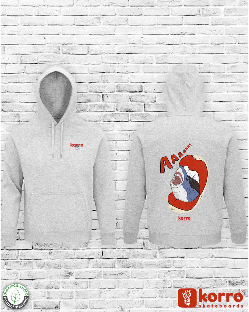 Visuels de face et de dos du sweatshirt gris "Love Shark"
