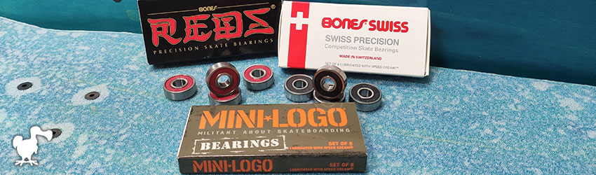 Comment bien choisir ses roulements de skateboard ? 3 roulements différents : Mini-Logo, Bones (Swiss) et Bones (Reds)