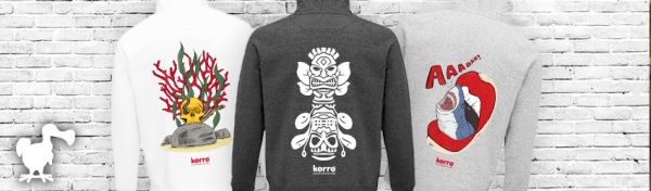 Découvrez les nouveaux sweats Korro Skateboards ! Visuel des trois nouveaux sweatshirts Korro Skateboards