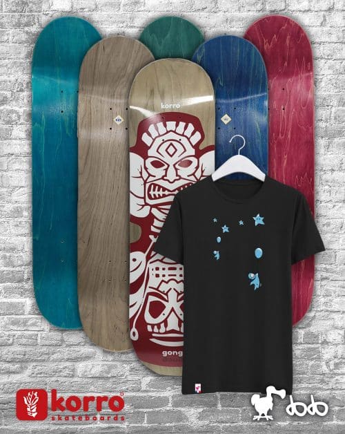 Pack 1 board "Gongo Maya" Korro Skateboards + 1 t-shirt 100% coton "Sylvain"