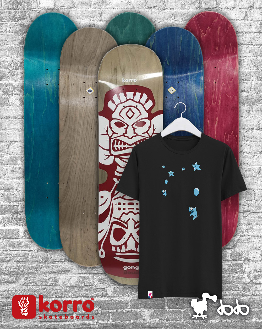 Pack 1 board "Gongo Maya" Korro Skateboards + 1 t-shirt 100% coton "Sylvain"