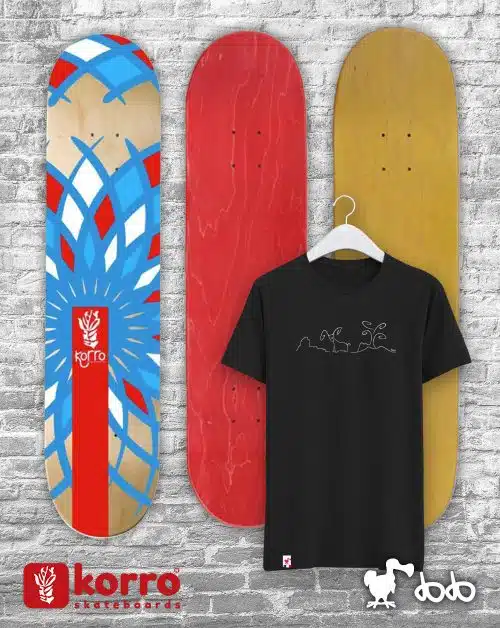 Pack 1 board "Soleil" Korro Skateboards + 1 t-shirt 100% coton "Bélier"