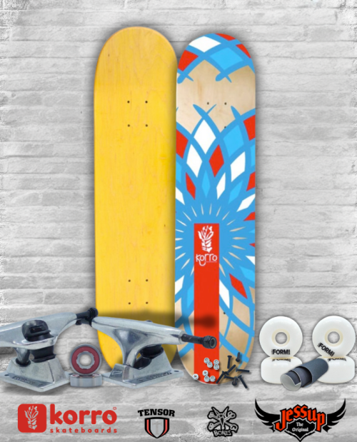 Pack Skateboard Complet Korro "Soleil" 7.92″ Jaune + Trucks Tensor, Roues Form & Bones Reds